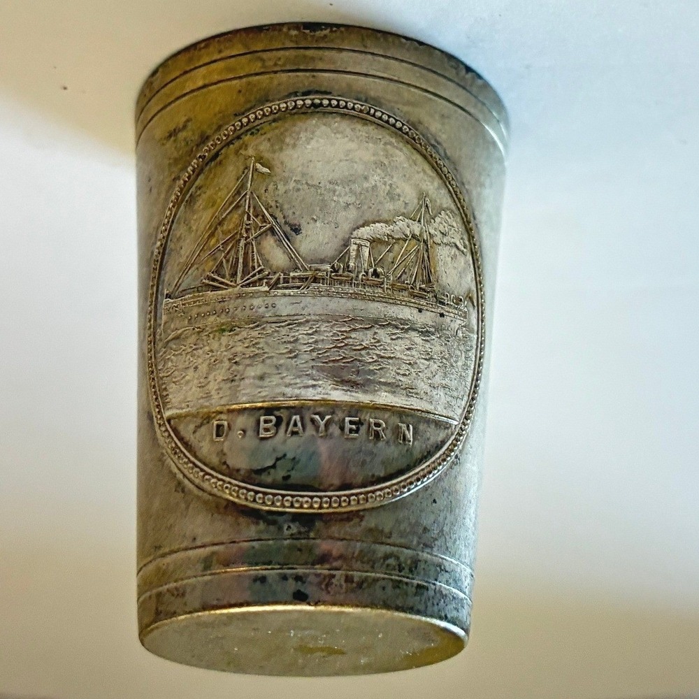 Vintage D. Bayern Steamship Souvenir Shot Glass Metal Nautical Collectible 2"
